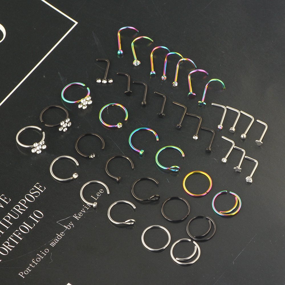 Amazon New Combination Nose Nail Nose Ring Set Stainless Steel Body Piercing Jewelry detail image 7