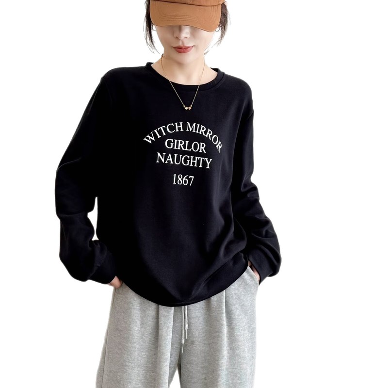 大码卫衣200斤胖MM秋季新款基础款简约印花字母圆领长袖上衣8077|undefined
