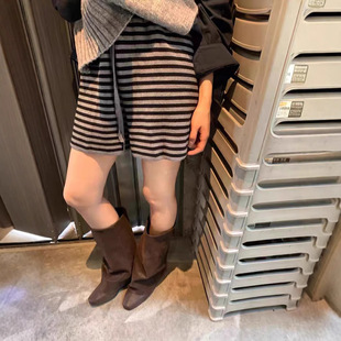 Slimming Striped Knitted Shorts Five-point Pants Women's 2024 New Autumn and Winter Loose High Waist Loose Student Casual Pants