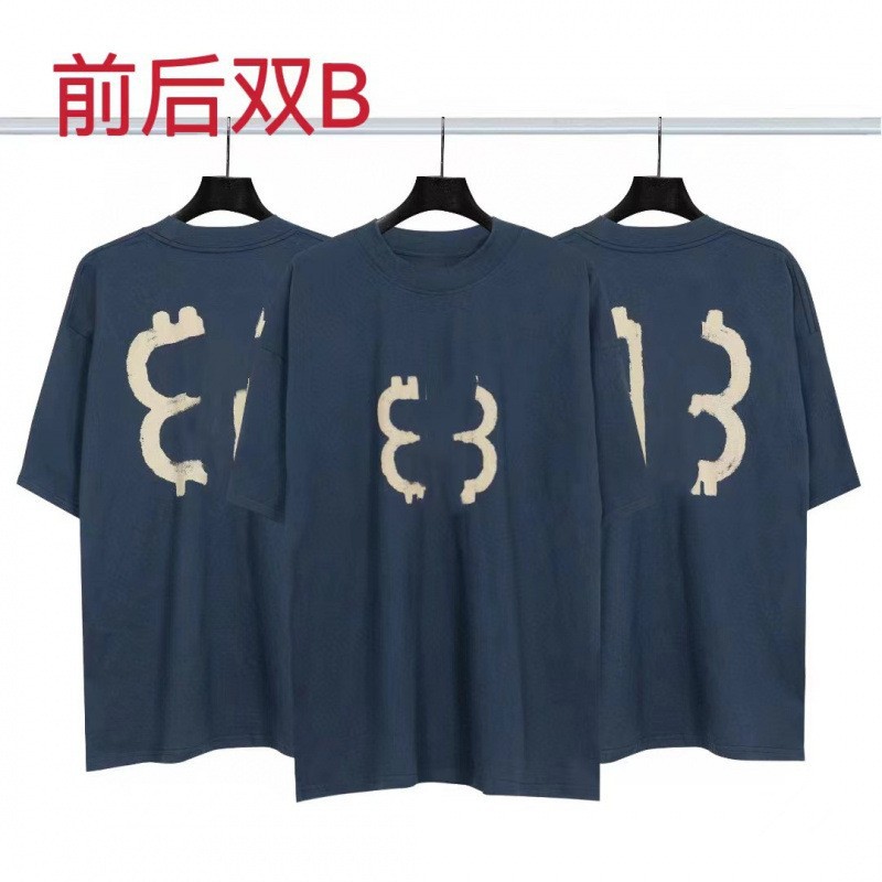 高品质跨境潮牌夏季新款铁塔字母印花短袖T恤宽松百搭一件批发