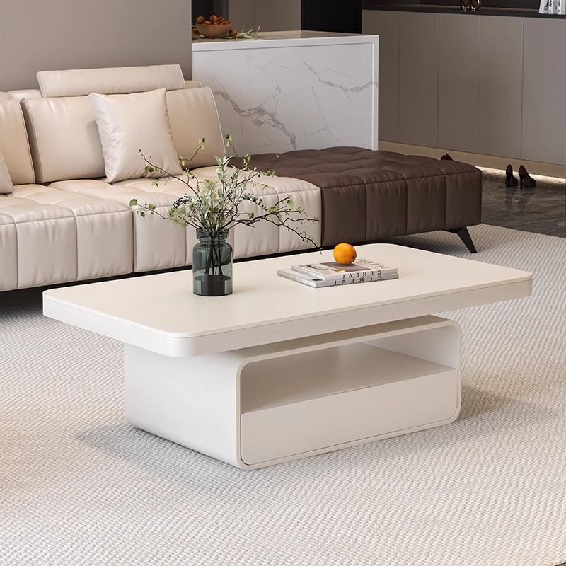 Cream-Style Slate Coffee Table for Living Room, Suitable for Small Apartments, with a Light Luxury and High-End Feel, Rectangular Tea Table, 2025 New Model, White