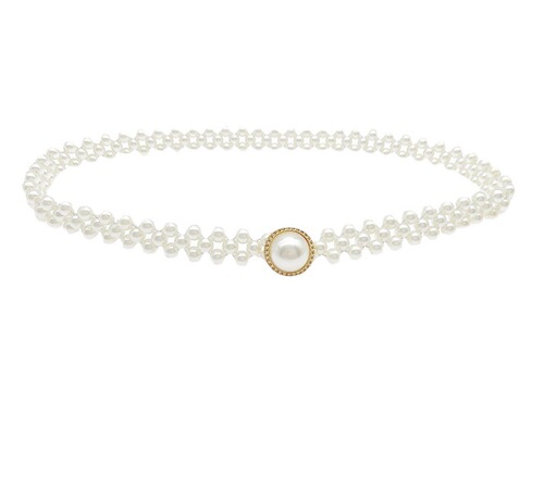 Korean style pearl waist chain ladies belt fashion dress sub-decoration rhinestone elastic beaded elastic waistband wholesale
