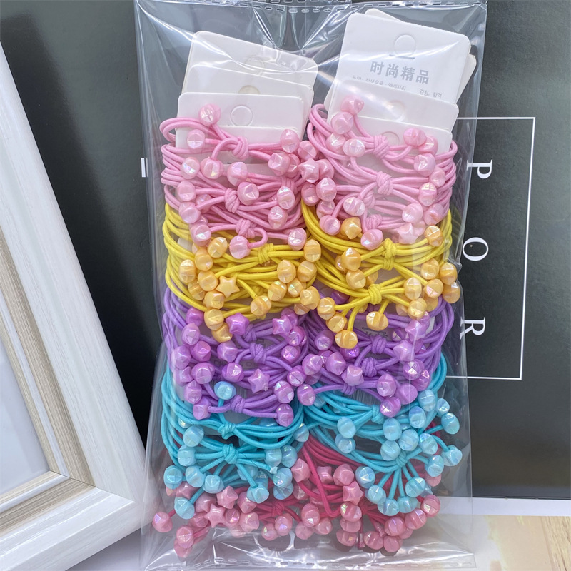 Electroplated AB color caramelo color tres en una tarjeta de dibujos animados banda de pelo banda de goma cuerda de pelo de las mujeres 2 yuanes tienda de accesorios para el cabello