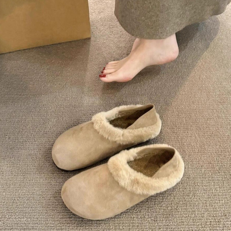 软皮版~加绒勃肯鞋女踩跟两穿一脚蹬百搭休闲棉鞋复古保暖平底鞋|undefined