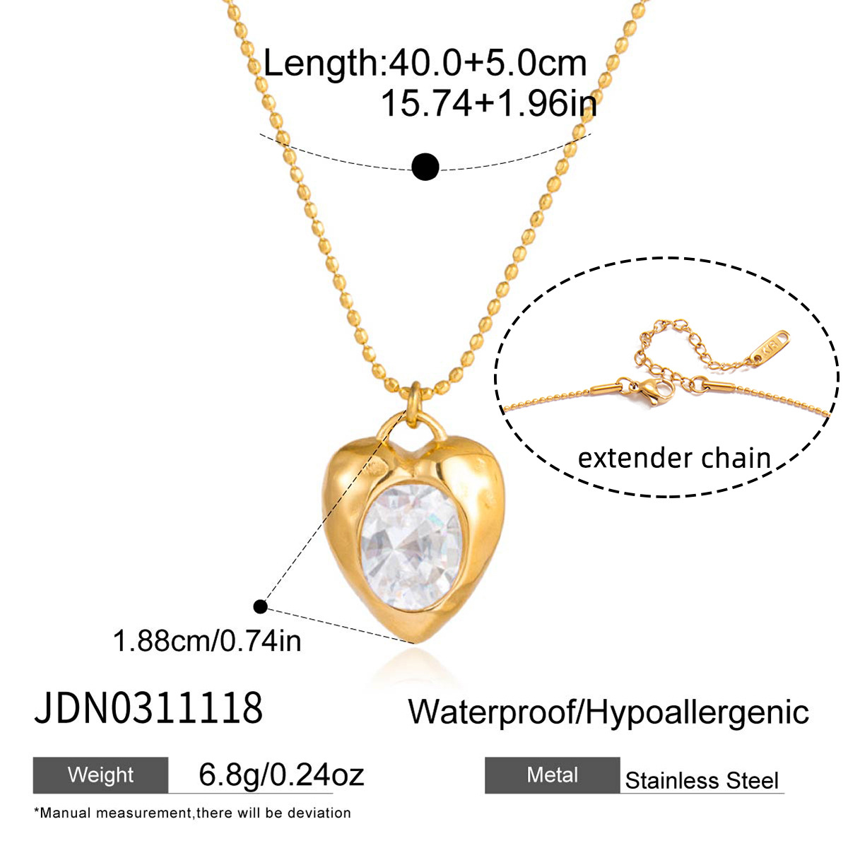 jingqiao classic style stainless steel egg-shaped heart-shaped zircon necklace light luxury high-grade sense cross-border sold jewelry special-interest design women