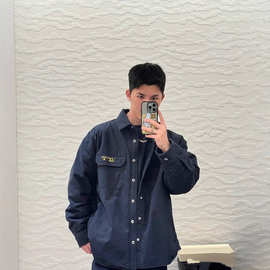 正确版原标D家新款海军蓝色棉质牛仔布工装棉服休闲潮流男女同款