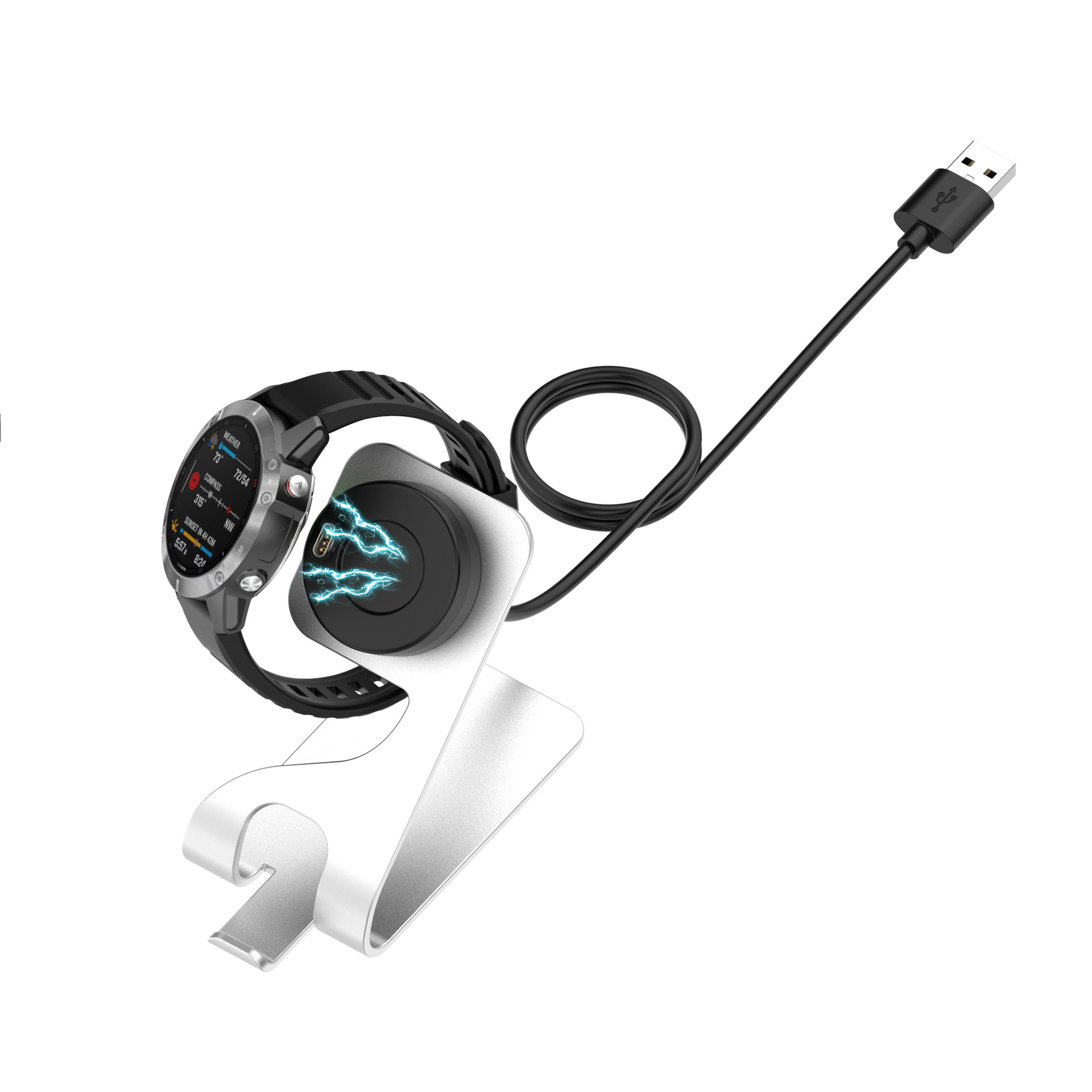 Compatible with Garmin Fenix 7/6/5 watches, Forerunner255/Venu3 second-generation aluminum alloy bracket charger Application Scenario