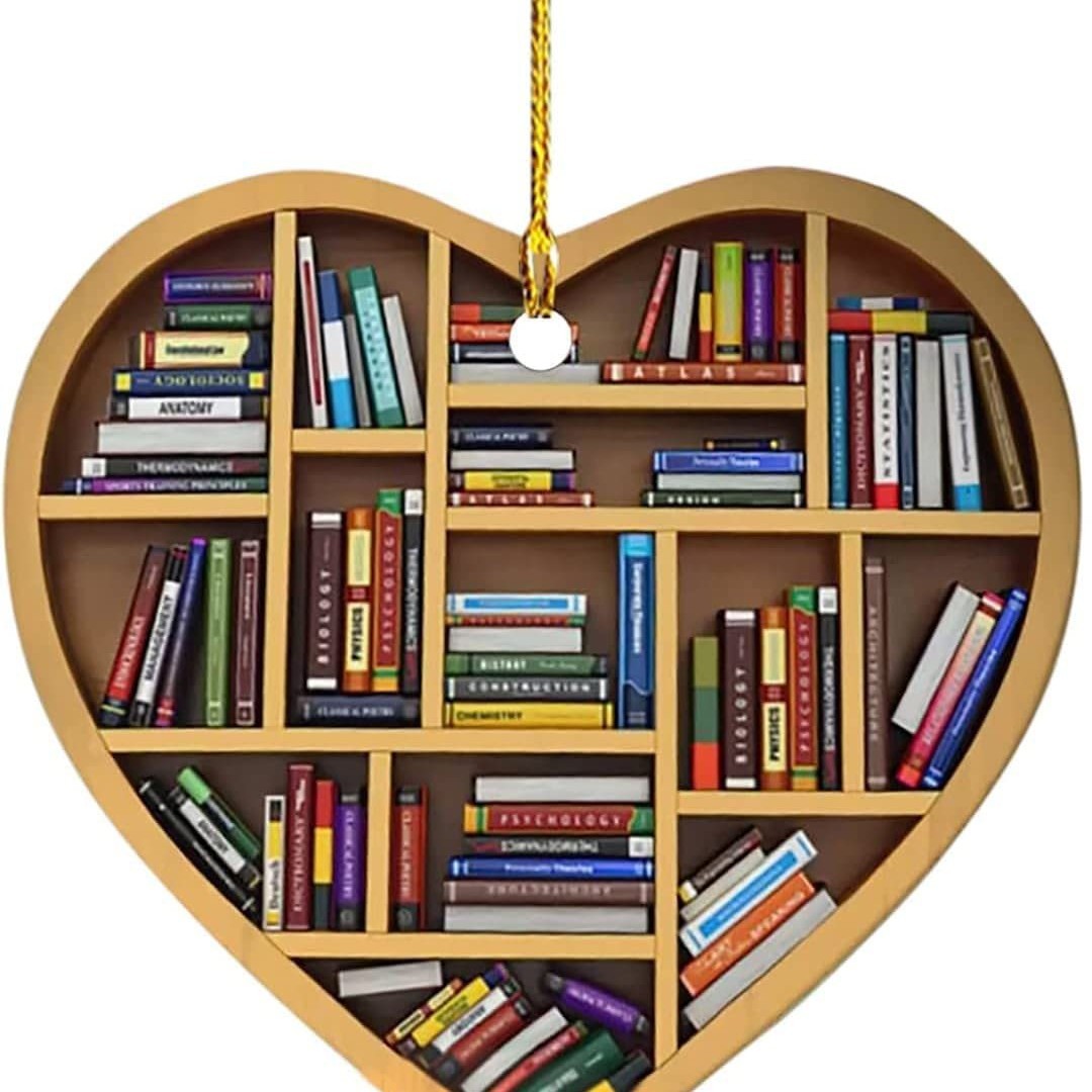 2022 acrílico ornamento libro amantes en forma de corazón bibliotecario ornamento coche colgante decoración del hogar