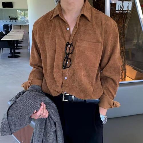 Men's College Style Corduroy Shirt Spring and Autumn Youth Formal Long-Sleeve Blouse Korean Men's Outerwear