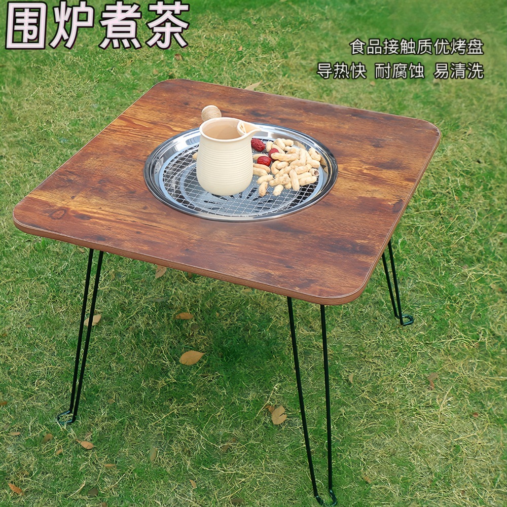 Nueva mesa de camping al aire libre Mesa Redonda barbacoa estufa Parrilla de cocina mesa de té olla caliente integrado portátil auto-conducción de viaje