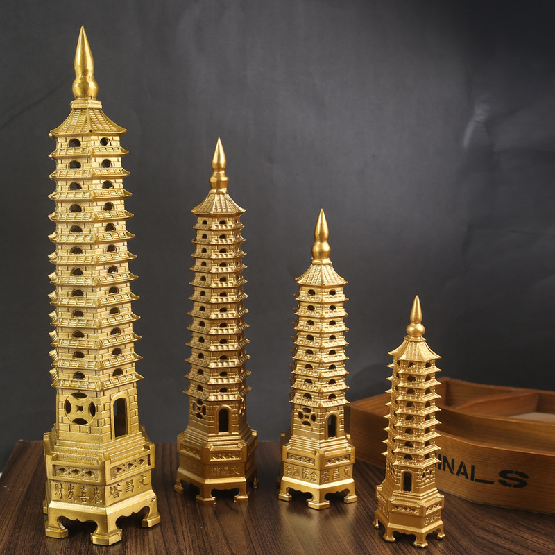 Brass Wenchang Tower Ornament, Copper Nine-Tier Tower, Thirteen-Tier Tower, Office Desk Decoration, Large 13-Tier Version
