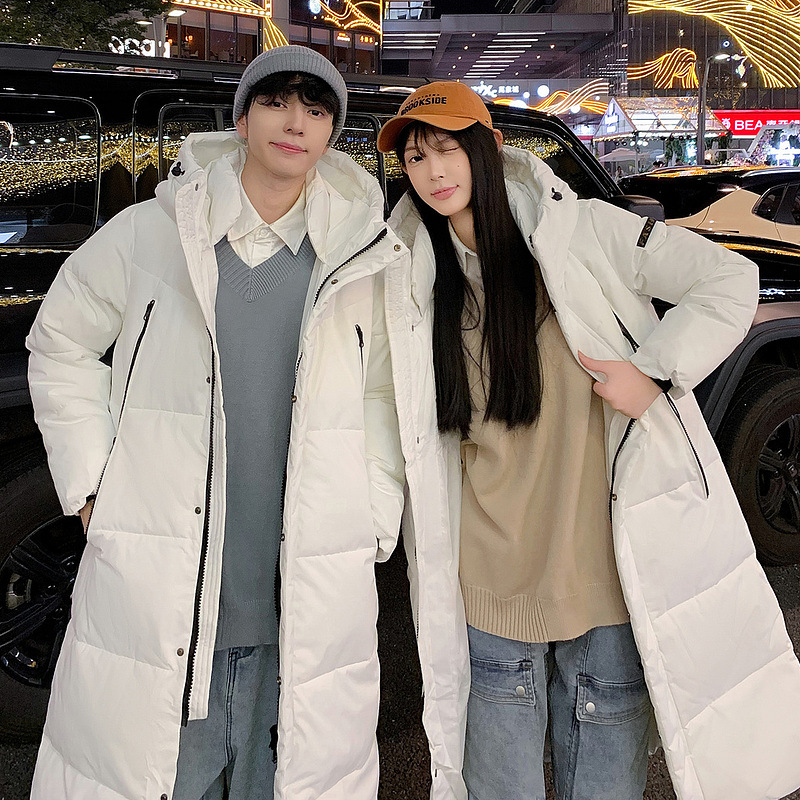 Ropa de algodón casual coreana para mujeres gruesa y cálida pareja con capuchón chaqueta de algodón de rodilla chaqueta de moda