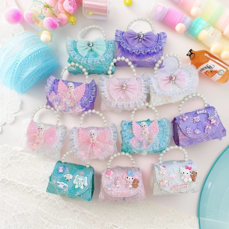 Bolsos infantiles, bolsos de moda princesa de perlas, bolsos de cambio de chicas lindas, bolsos de hombro de encaje