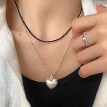 韩国新款拉丝爱心圆珠项链女小众感简约时尚百搭双层毛衣链潮