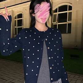 藏青色显瘦版型复古波点长袖开衫原版包芯纱针织衫图片色均码其他