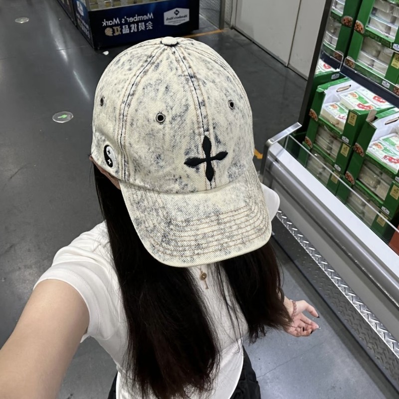 SMFK クロスフラワー野球帽 刺繍文字 デニム カジュアル スポーツ 調節可能なサンシェード カーブブリム ダックタンハット|undefined