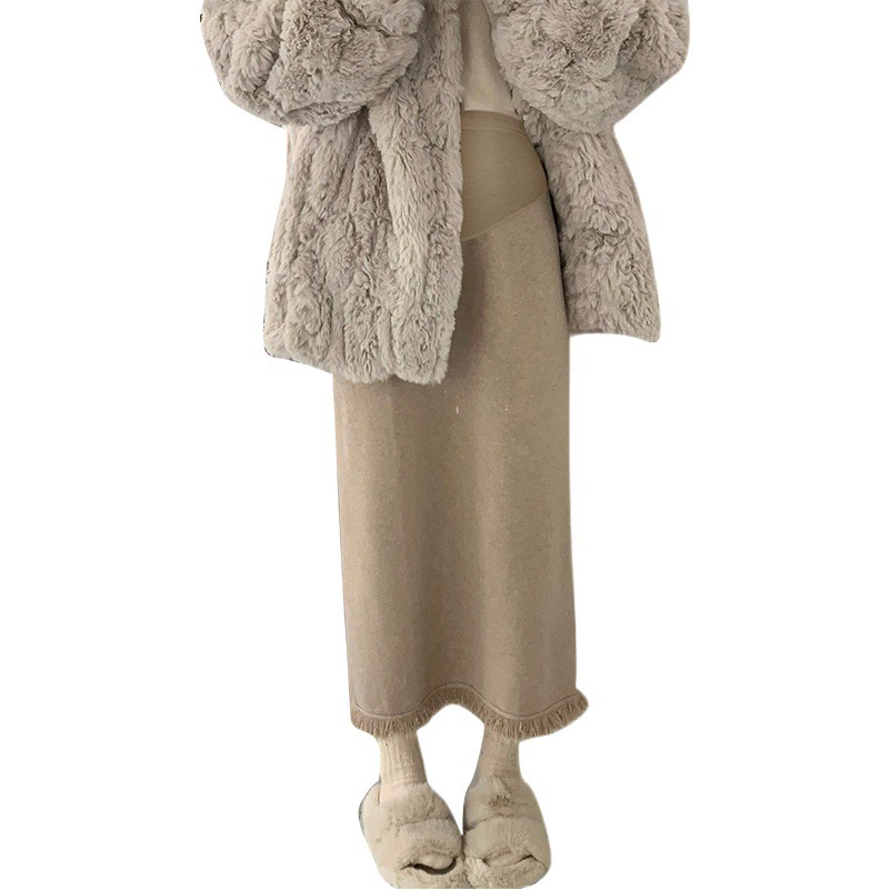 Беременные женщины 2024 осень-зима модные трикотажные юбки с кисточками и бюстами носить платья средней и длинной талии с высокой талией