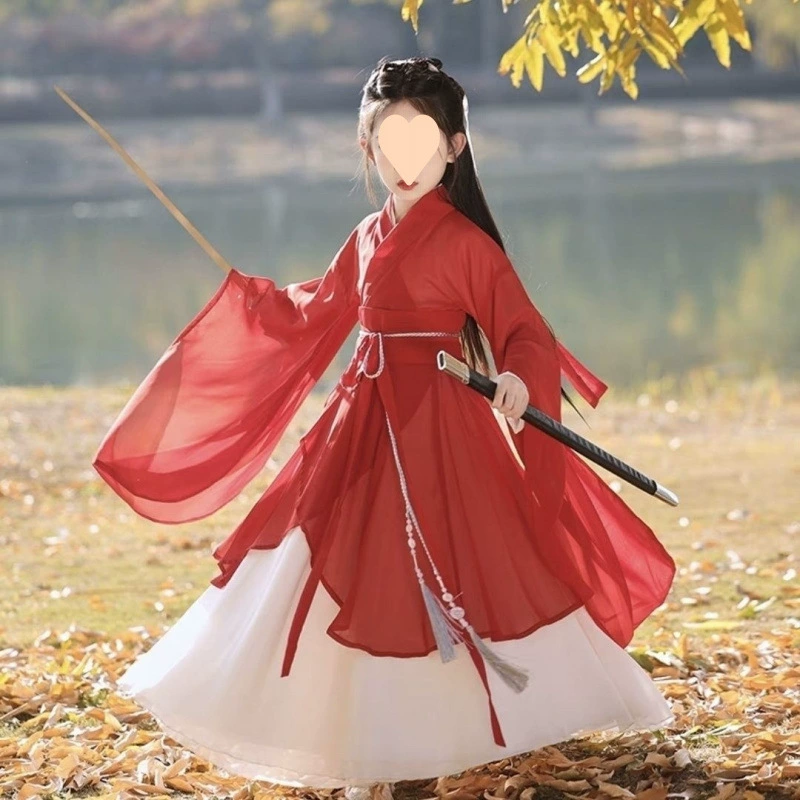 Красный ханьфу для девочек, новинка 2025 года, весна и осень, древний костюм династии Вэй и Цзинь, реставрация китайского крестообразного воротника, национальный тренд феи.