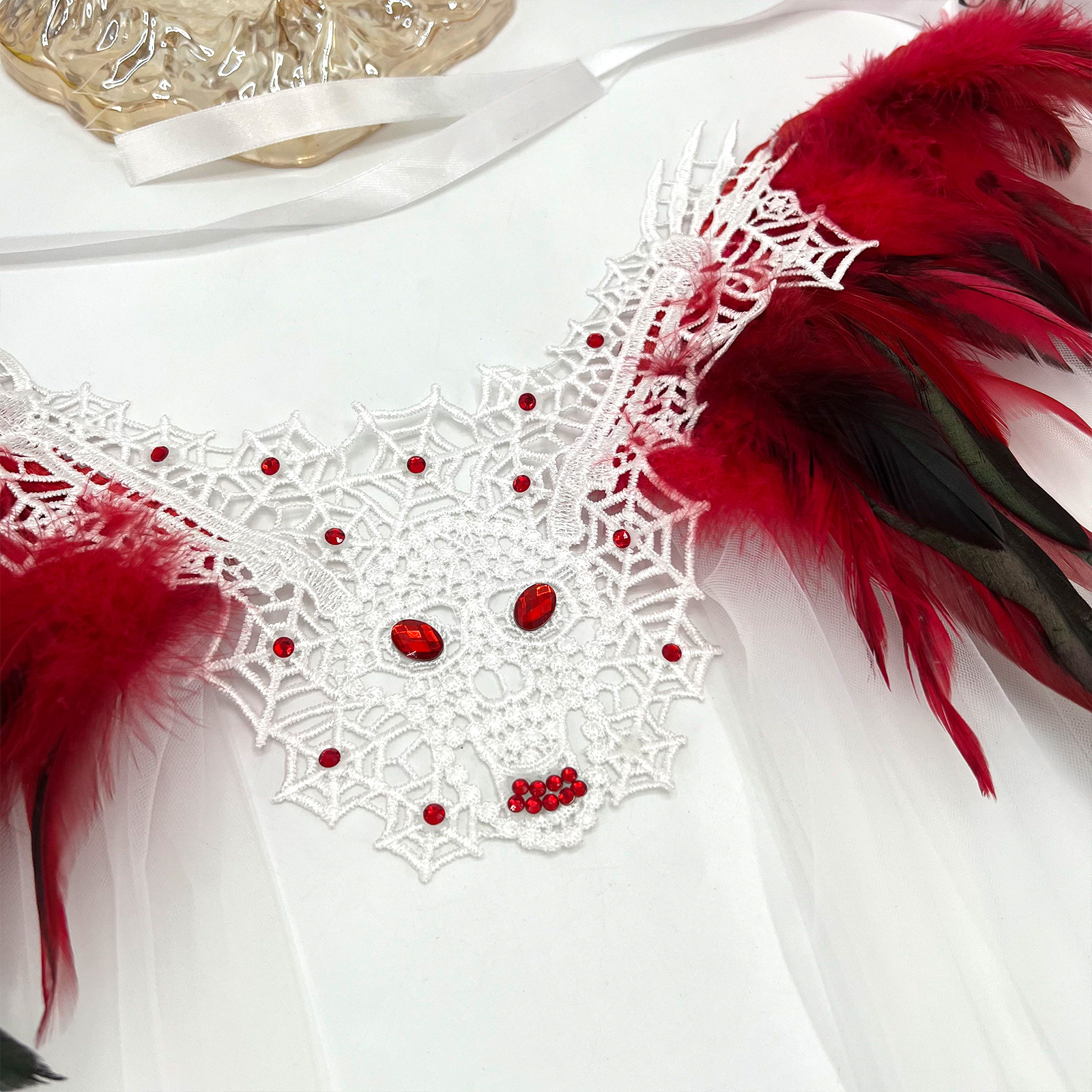 Halloween gótico diamante cráneo negro pluma malla capa vestido de fiesta