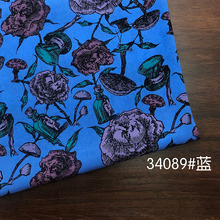 春夏人棉平纹布料 棉布手工复古蓝花朵印花服装衬衣连衣裙子面料