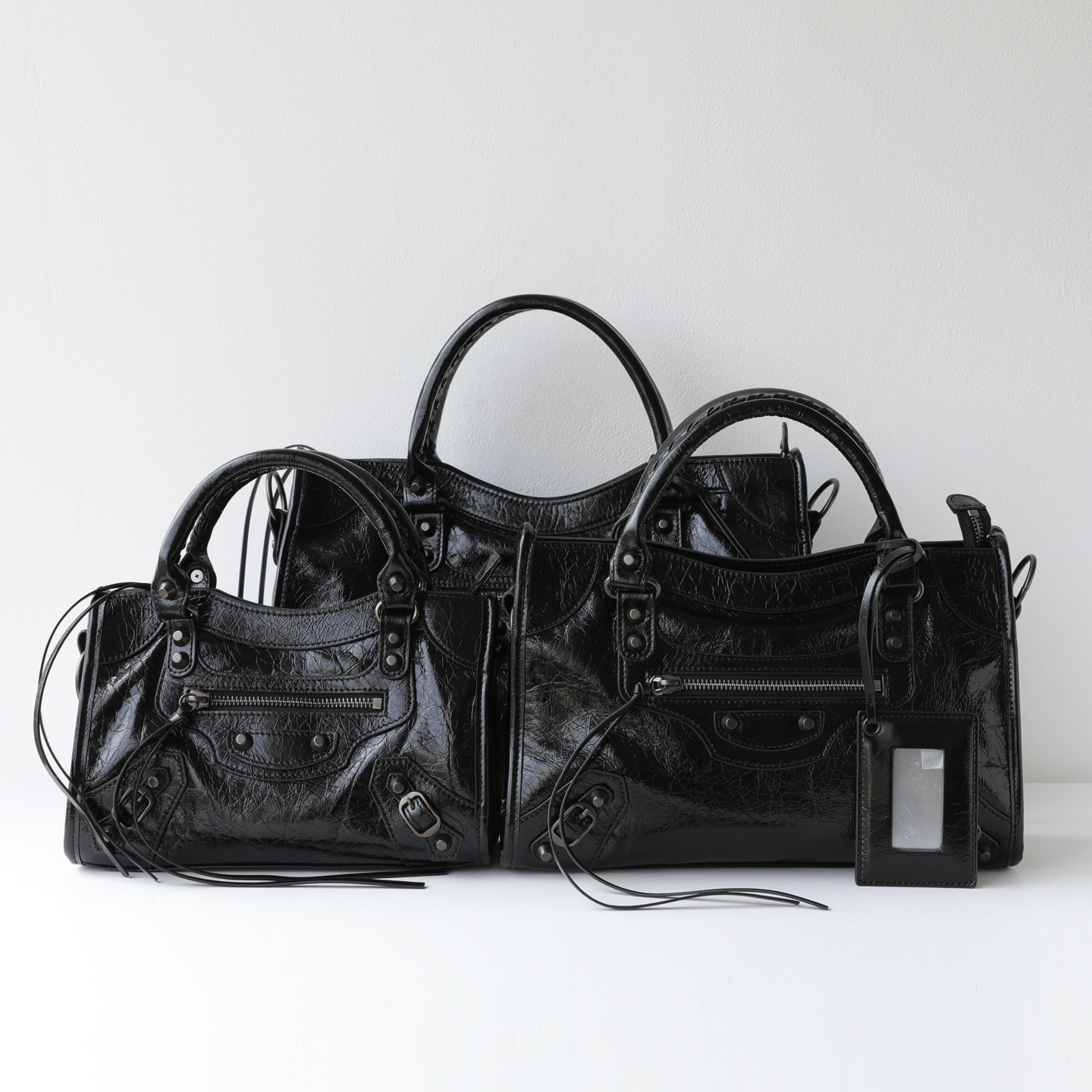 Classic Lecity Large Capacity Motorcycle Bag - Cracked Pattern Punk Studded Top Grain Cowhide Shoulder Handbag - Thumbnail 4