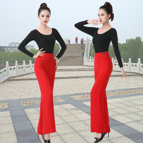 Modern Dance Dance Pants Women's High-Waist Latin Dance Pants Practice Social Dance Wide Leg Pants Dance Pants Practice Suit Thin Version