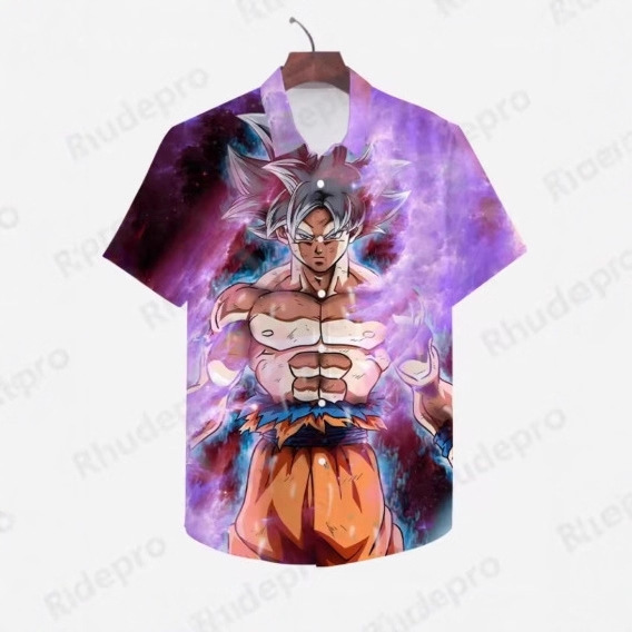 Men's Shirt Dragon Ball Mantega Beach Style Street Large Size Super Saiyan Cute Anime Casual Short Shirt