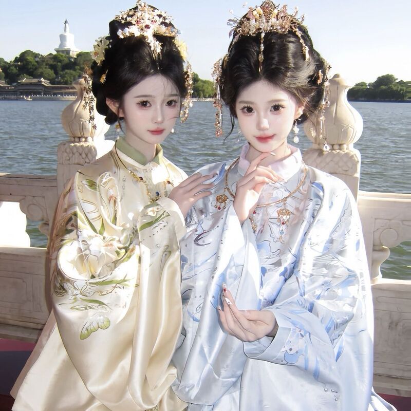 Ming Dynasty-Style Hanfu for Women, Super Fairy-Like, Luxurious Ming Noblewoman's Double-Breasted Shirt with Intricate Embroidery and Gold-Woven Horse-Faced Skirt, Spring and Autumn Set Ming Dynasty-Style Hanfu for Women, Super Fairy-Like, Luxurious Ming Noblewoman's Double-Breasted Shirt with Intricate Embroidery and Gold-Woven Horse-Faced Skirt, Spring and Autumn Set