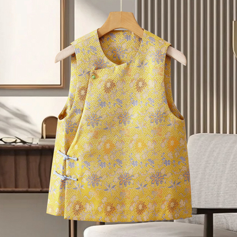 New Chinese-Style High-End Vest for Women, Autumn New Light National Style Retro Tang Suit with Diagonal Placket Top