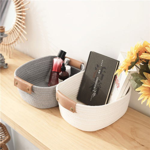 Dirty clothes basket cotton rope woven leather handle storage basket clothing household laundry basket cosmetics sundry storage box