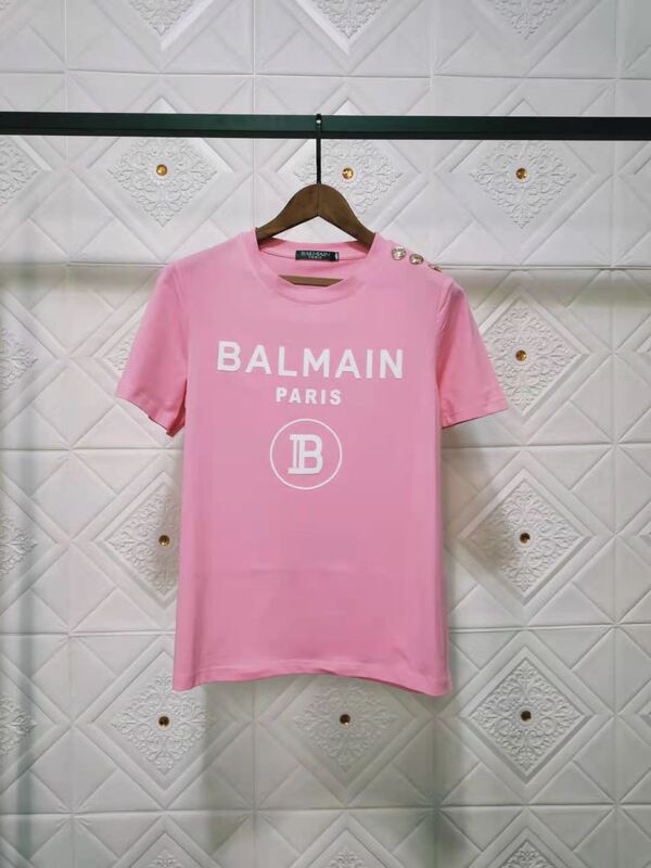 Trendy Brand Dilraba Balmain Flocking Letter balmain Cotton Casual Short-sleeved T-shirt All-match Top