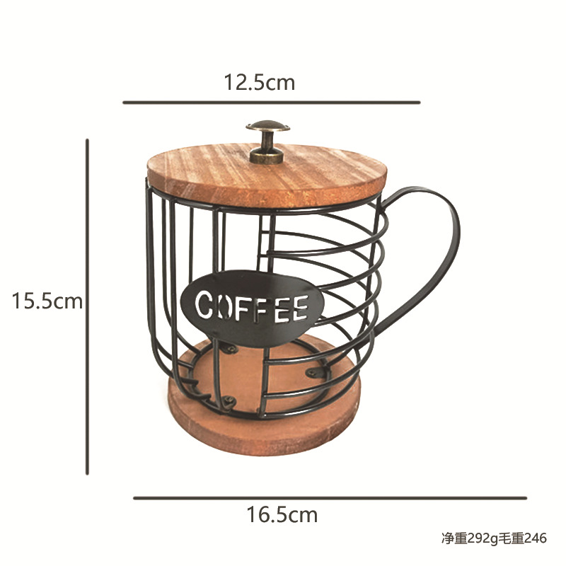 Soporte metálico para cápsulas de café con forma de taza, elegante organizador para cocina o sala.