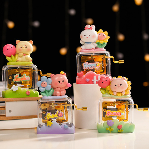 Cute pet concert hand-cranked music box creative cartoon sky city Alice happy birthday music box gift