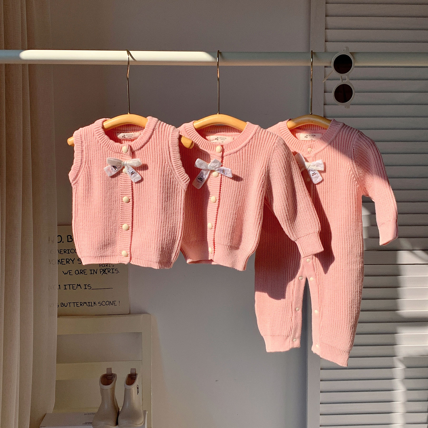 Baby Girl Spring Outfit New Cute Knit Sweater Crawling Suit Infant Spring and Autumn Style Onesie Sweet Cardigan Outing Wear