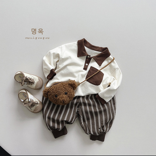 Children's clothing children's contrasting color POLO shirts for boys and girls casual versatile T-shirts 2024 spring and autumn new baby Korean tops