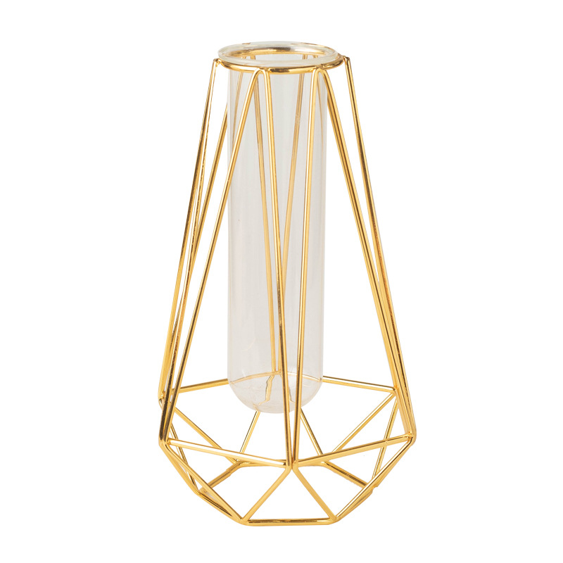 Jarrón de Vidrio Transparente de Arte en Hierro Minimalista Moderno, Éxito de Ventas Transfronterizo, Decoración para el Hogar de Amazon Norteamericana, Arreglo Floral