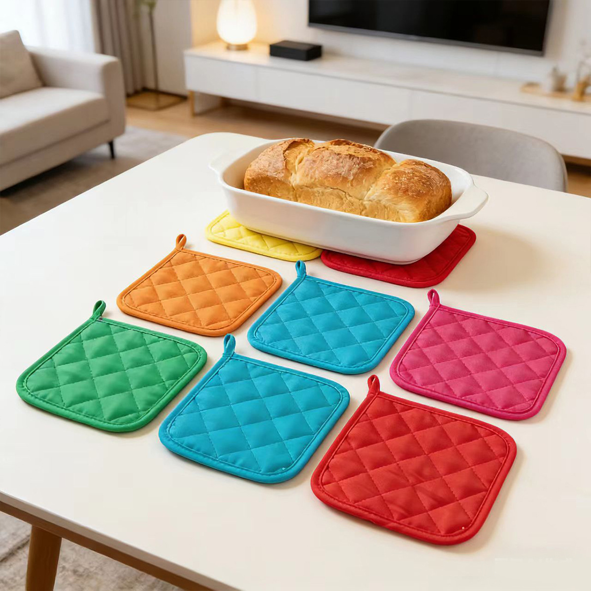 Tela doméstica diaria almohadilla de aislamiento térmico almohadilla de comedor de doble cara estofado de color sólido lavable almohadilla de taza anti-slip personalizada image 4