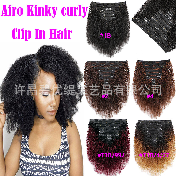 Real Hair Wig Afro Kinky Curly Clip in Hair Cross-Border Wig Lace Clip Hair 4C