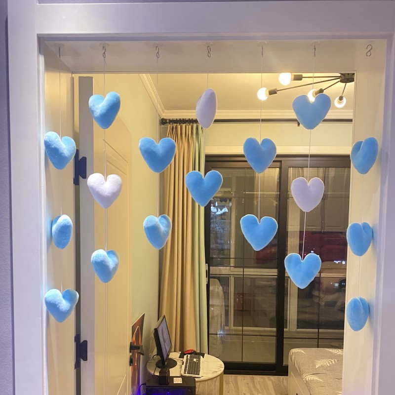 파란색과 흰색 사랑 Xiangqin 같은 스타일의 문 커튼 [18 개의 끈 7 개]