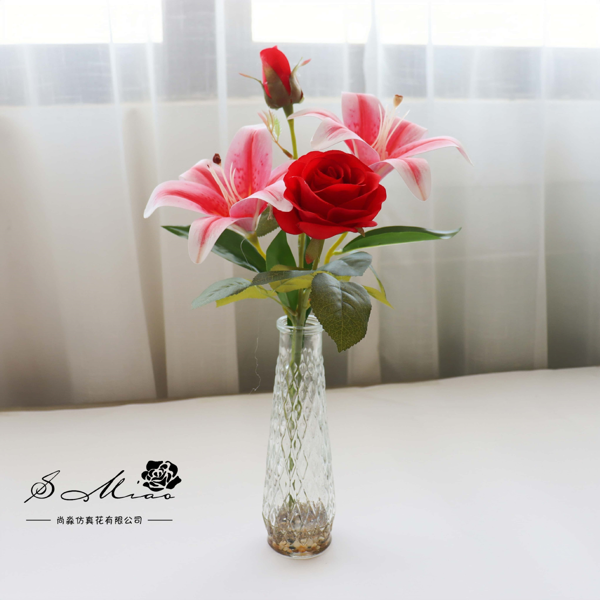 Flores falsas de vidrio de agua falsas flores de rosa bonsai flor de moda decoración creativa plantación verde artificial simulación maceta image 7