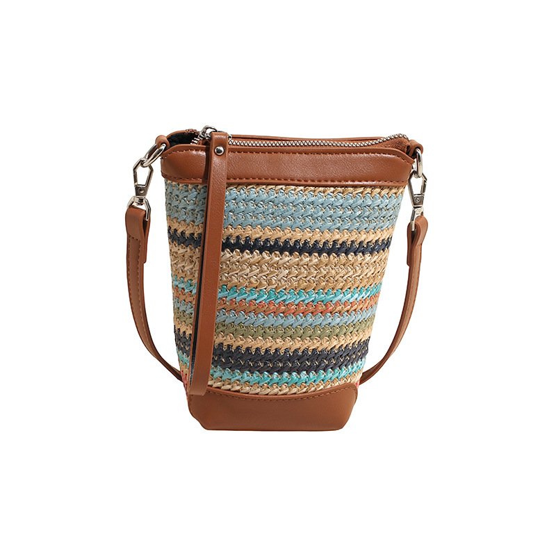 Verano simple moda versátil hombro bolso de teléfono móvil red playa roja rayas bolso de cubo de agua trenzado patatas fritas bolso de mochila image 6