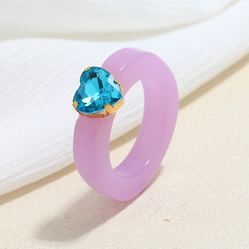 Wholesale Jewelry Acrylic Heart Diamond Candy Color Resin Ring Nihaojewelry display picture 7