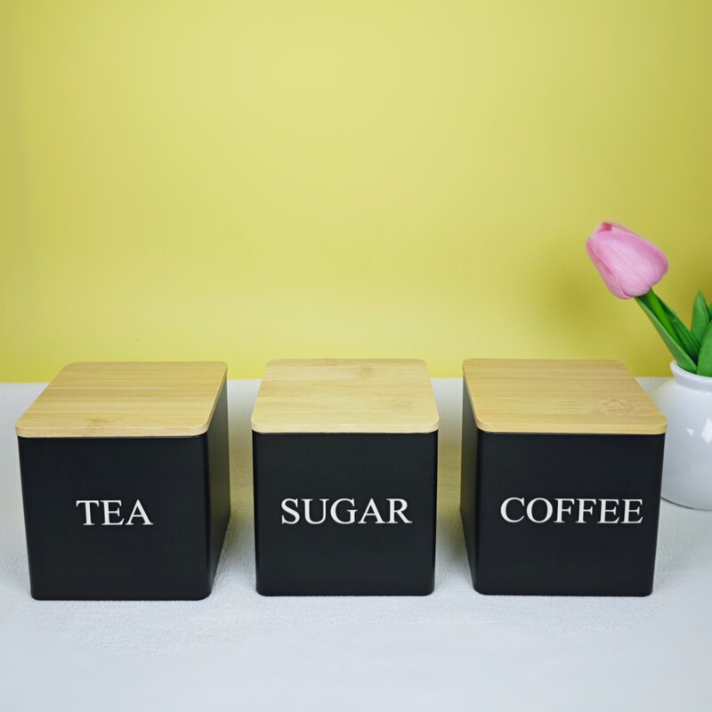 クリエイティブな竹と木の蓋付き高級茶缶ブリキ収納ギフトボックスコーヒー豆キャンディー収納防湿密封缶|undefined