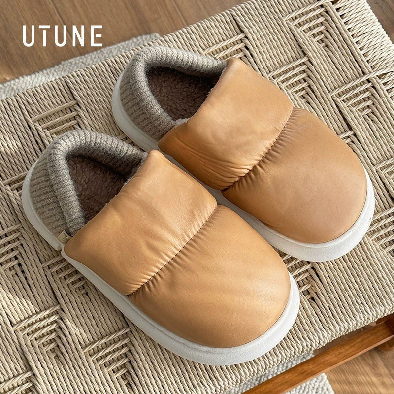 Женская высокопрофильная обувь для тостов, тапочки с хлопковой подкладкой, Послеродовая зимняя Закрытая обувь, обувь с хлопковой подкладкой на флисовой подкладке, домашняя Нескользящая Мужская обувь для дома