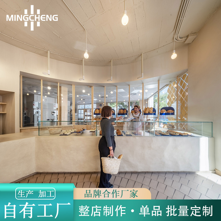 面包店展示柜常温糕点可颂透明玻璃货柜牛角包转角展柜木制边柜子