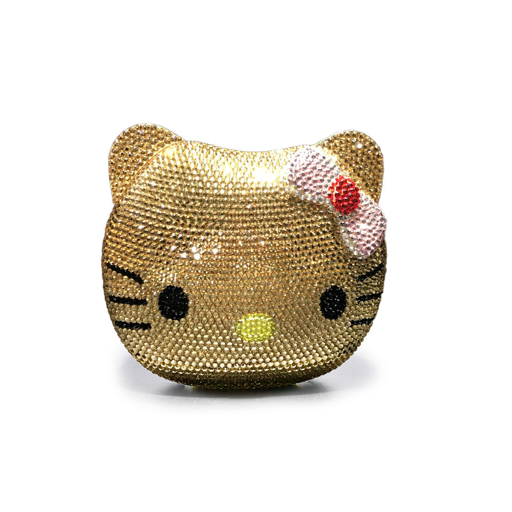 BL104 bolsas de diamante de Kitty caricatura gatito completo bolsas de cena de diamantes hechas a mano bolsas de mano doradas