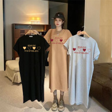 胖mm夏季新款韩版宽松大码开叉过膝T恤长裙子飞飞袖连衣裙女装春