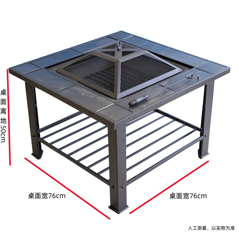 Barbacoa de hierro forjado, estufa, brasero, patio interior, azulejos de barbacoa estadounidenses, mesa de estufa, mesa de barbacoa, té hervido