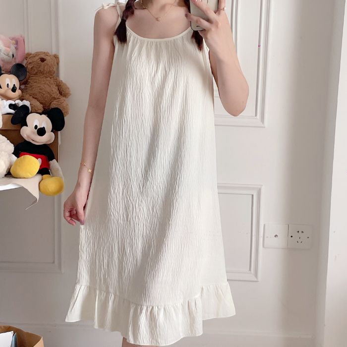 Venta al por mayor transfronteriza nuevo estilo cloud algodón camisón verano honda pijama mujer color sólido encaje dulce vestido de servicio a domicilio