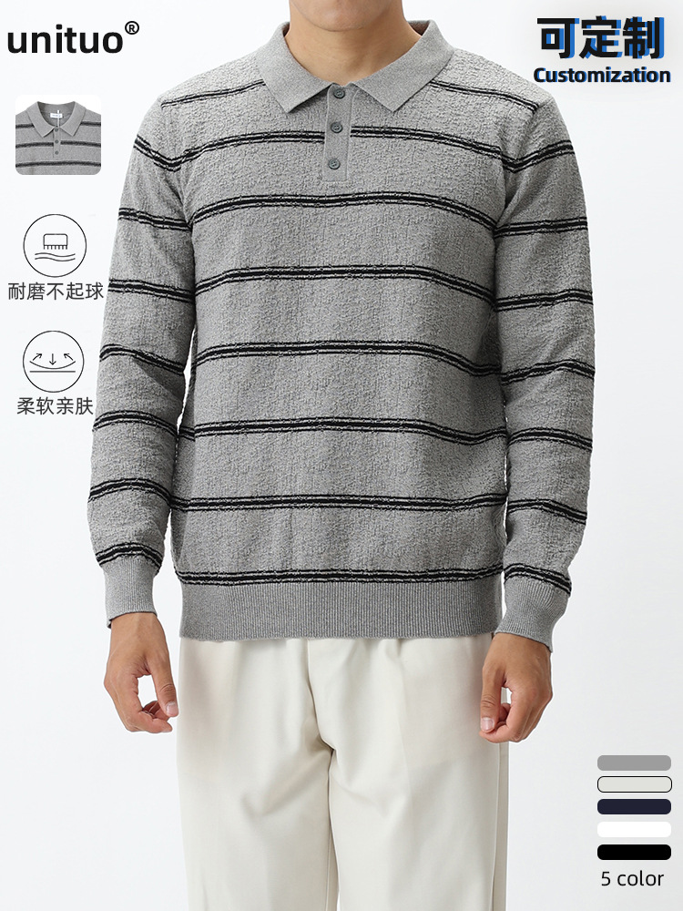 Uniqlo ropa de hombre Amazon lujo ligero transfronterizo rayas solapa polo camisa de punto de negocios polo chaqueta hombre al por mayor